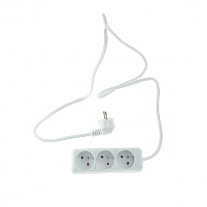Prelungitor cu 3 prize pozitionate la 45 grade, Blow 08237, lungime cablu 1.3m, 220V-10A-2500W, standard francez, alb [3]