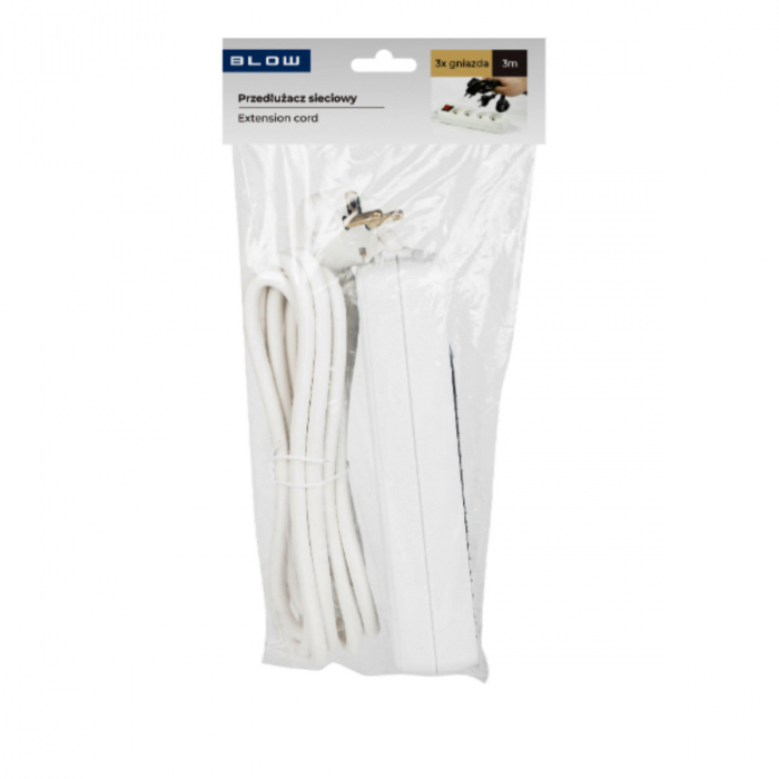 Prelungitor cu 3 prize pozitionate la 45 grade, Blow 08238, lungime cablu 2.8m, 220V-10A-2500W, standard francez, alb [3]