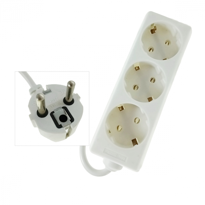 Prelungitor cu 3 prize schuko, 40298, lungime 7m, 16A-250V, alb [2]