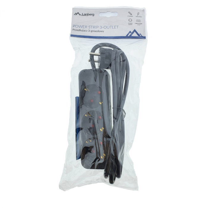 Prelungitor cu 3 prize schuko, Lanberg 42923, lungime 1.5 m, 2300W, contact de protectie, negru [5]