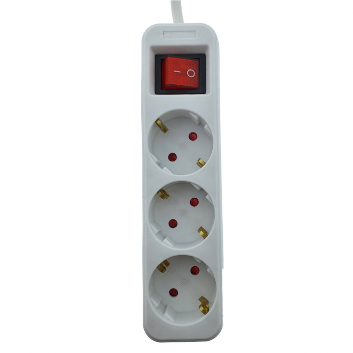 Prelungitor cu 3 prize schuko, Lanberg 42926, cu intrerupator, lungime 1,5 m, 2300W, contact de protectie, alb [3]