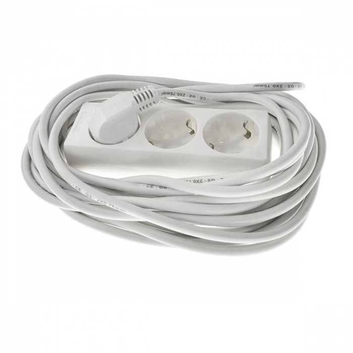 Prelungitor cu 3 prize schuko pozitionate la 45 grade, lungime cablu 10 m, 16A 250V, putere maxima 3500W, alb [3]