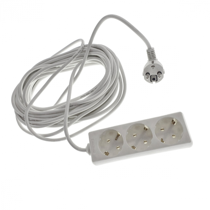 Prelungitor cu 3 prize schuko pozitionate la 45 grade, lungime cablu 10 m, 16A 250V, putere maxima 3500W, alb [2]