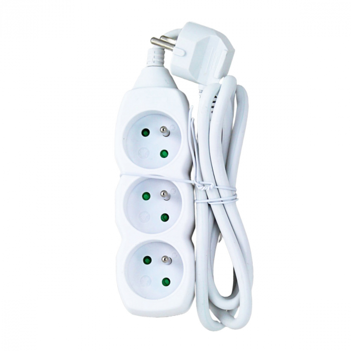 Prelungitor cu 3 prize si cablu cu lungime de 1.5m, 250V, 16A, sarcina maxima 3680W, cu impamantare si protectie copii, ES-96151, alb [5]