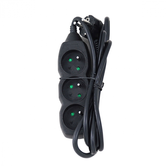 Prelungitor cu 3 prize si cablu cu lungime de 1.5m, 250V, 16A, sarcina maxima 3680W, cu impamantare si protectie copii, ES-96152, negru [5]