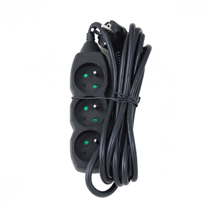 Prelungitor cu 3 prize si cablu cu lungime de 3m, 250V, 16A, sarcina maxima 3680W, cu impamantare si protectie copii, ES-96153, negru [5]