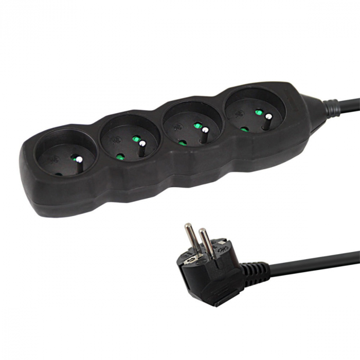 Prelungitor cu 4 prize si cablu cu lungime de 1.5m, 250V, 16A, sarcina maxima 3680W, cu impamantare si protectie copii, ES-96159, negru [1]