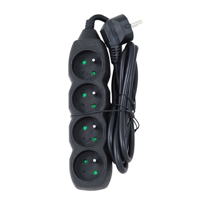 Prelungitor cu 4 prize si cablu cu lungime de 1.5m, 250V, 16A, sarcina maxima 3680W, cu impamantare si protectie copii, ES-96159, negru [5]