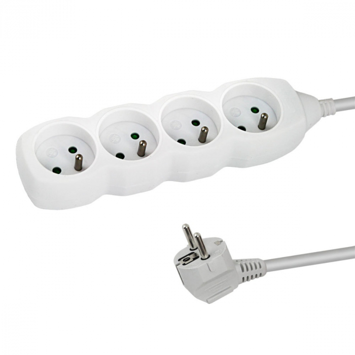 Prelungitor cu 4 prize si cablu cu lungime de 3m, 250V, 16A, sarcina maxima 3680W, cu impamantare si protectie copii, ES-96160, alb [1]