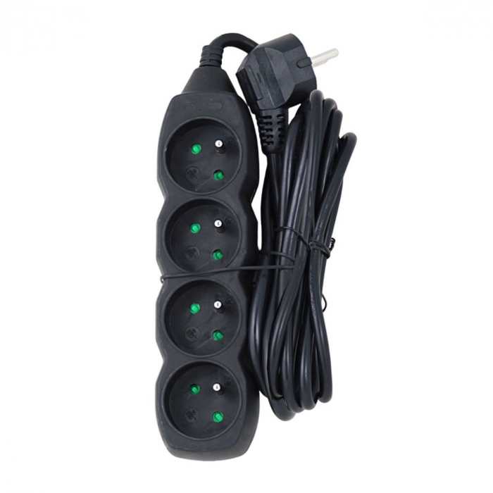 Prelungitor cu 4 prize si cablu cu lungime de 3m, 250V, 16A, sarcina maxima 3680W, cu impamantare si protectie copii, ES-96161, negru [5]