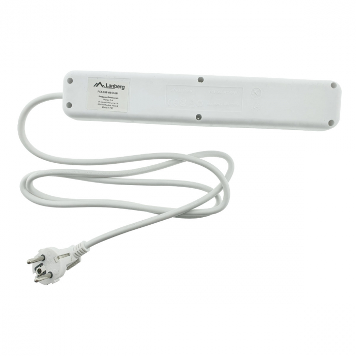 Prelungitor cu 5 prize schuko, Lanberg 42916, cu intrerupator, lungime 1,5 m, 2300W, contact de protectie, alb [4]