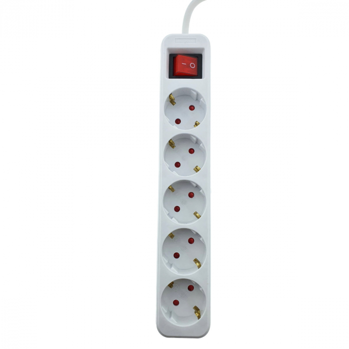 Prelungitor cu 5 prize schuko, Lanberg 42916, cu intrerupator, lungime 1,5 m, 2300W, contact de protectie, alb [2]