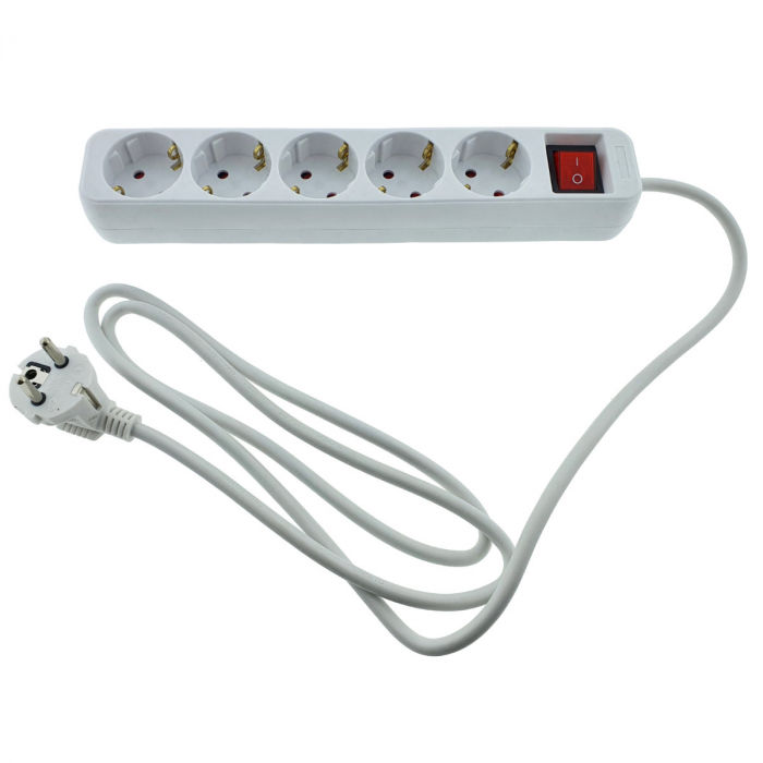 Prelungitor cu 5 prize schuko, Lanberg 42916, cu intrerupator, lungime 1,5 m, 2300W, contact de protectie, alb [3]