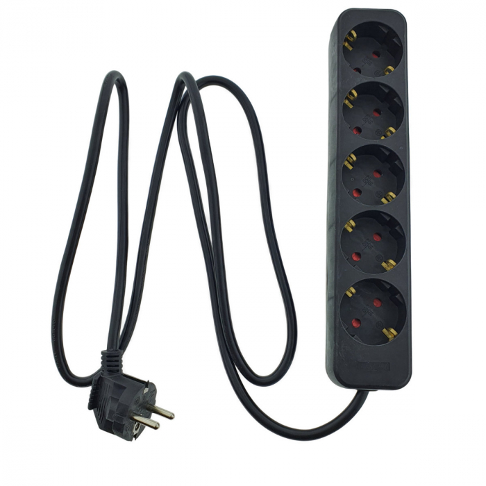 Prelungitor cu 5 prize schuko, Lanberg 42919, lungime 1,5 m, 2500W, 3 x 1.0 mmp, contact de protectie, negru [2]