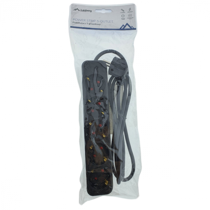Prelungitor cu 5 prize schuko, Lanberg 42919, lungime 1,5 m, 2500W, 3 x 1.0 mmp, contact de protectie, negru [5]