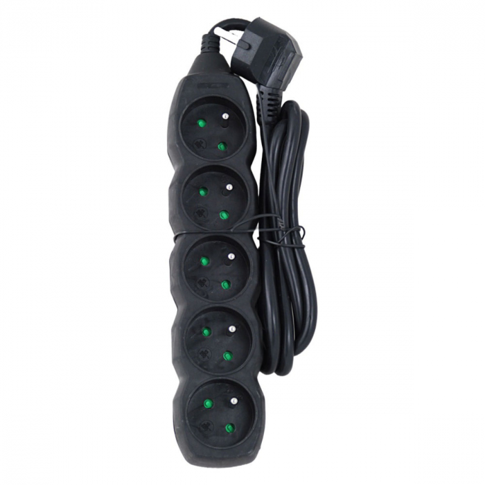 Prelungitor cu 5 prize si cablu cu lungime de 1.5m, 250V, 16A, sarcina maxima 3680W, cu impamantare si protectie copii, ES-996167, negru [5]