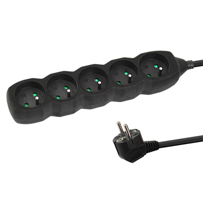 Prelungitor cu 5 prize si cablu cu lungime de 1.5m, 250V, 16A, sarcina maxima 3680W, cu impamantare si protectie copii, ES-996167, negru [1]
