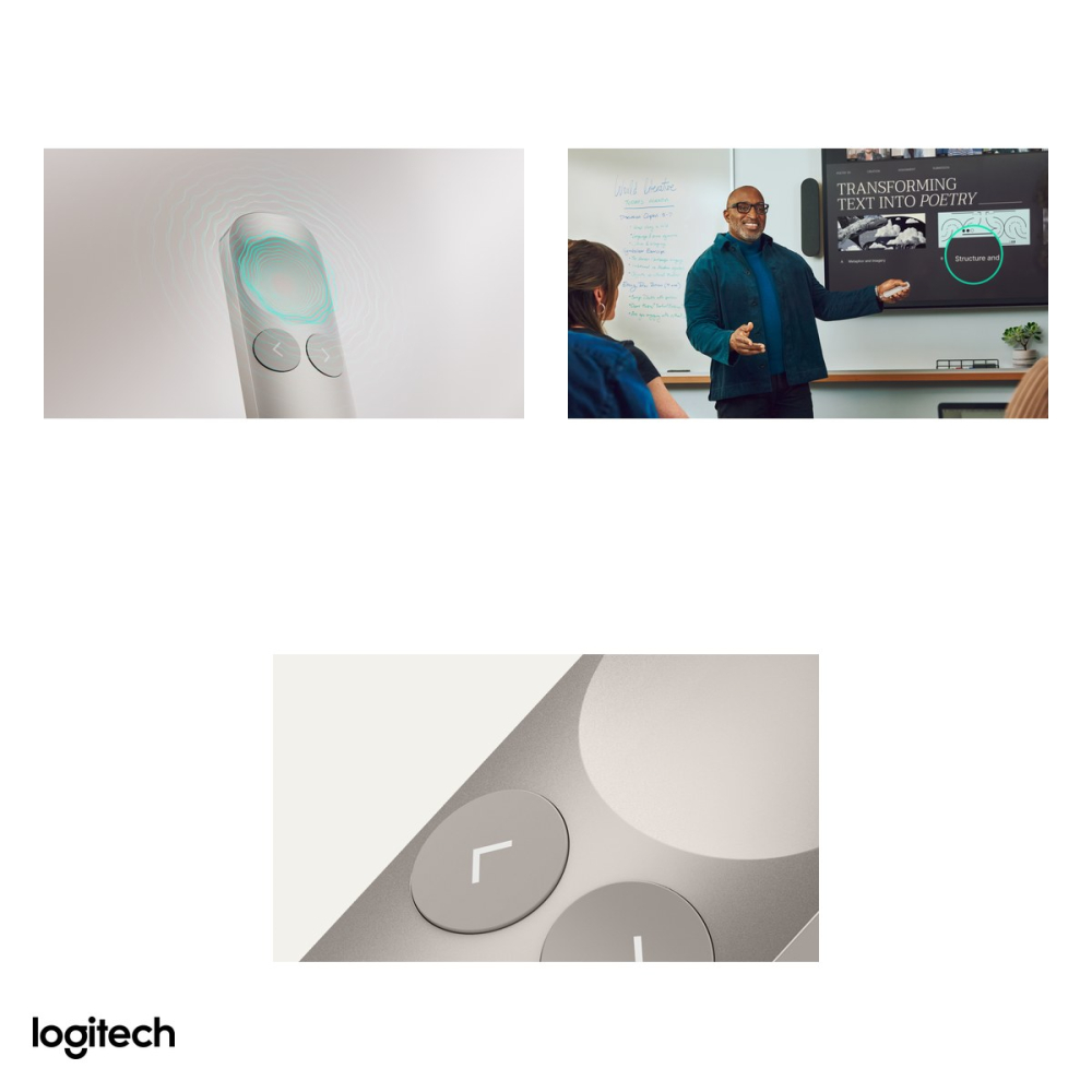 Presenter Logitech Spotlight 2 Presentation Remote, feedback haptic, pointer digital si laser, Bluetooth si receptor Logi Bolt USB-C, raza 30 m, acumulator, bej, 910-007674 [5]
