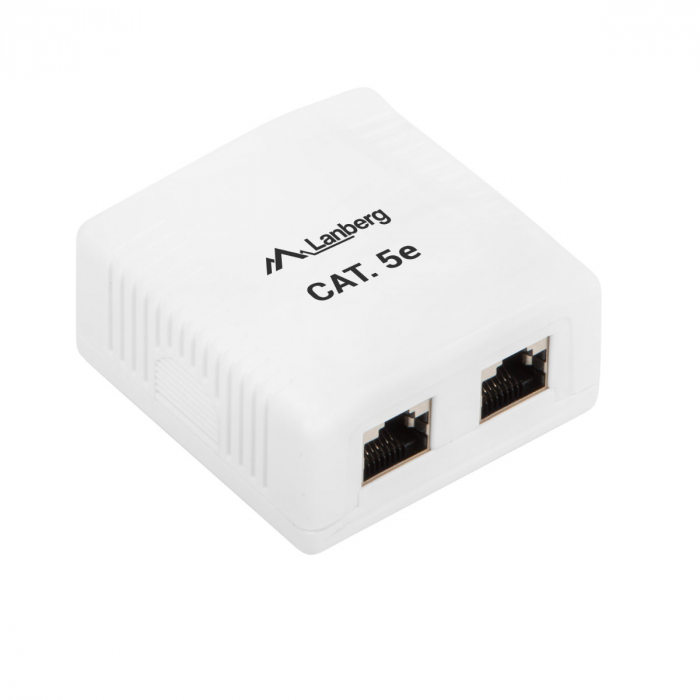 Priza dubla FTP cat 5e, ecranata, Lanberg 40428, montaj aparent, 2 x RJ45, alba [2]
