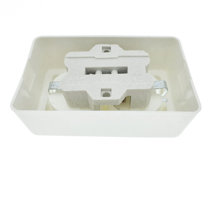 Priza dubla, montaj aparent, 16A, 250V, schuko, suport ceramic, alba [4]