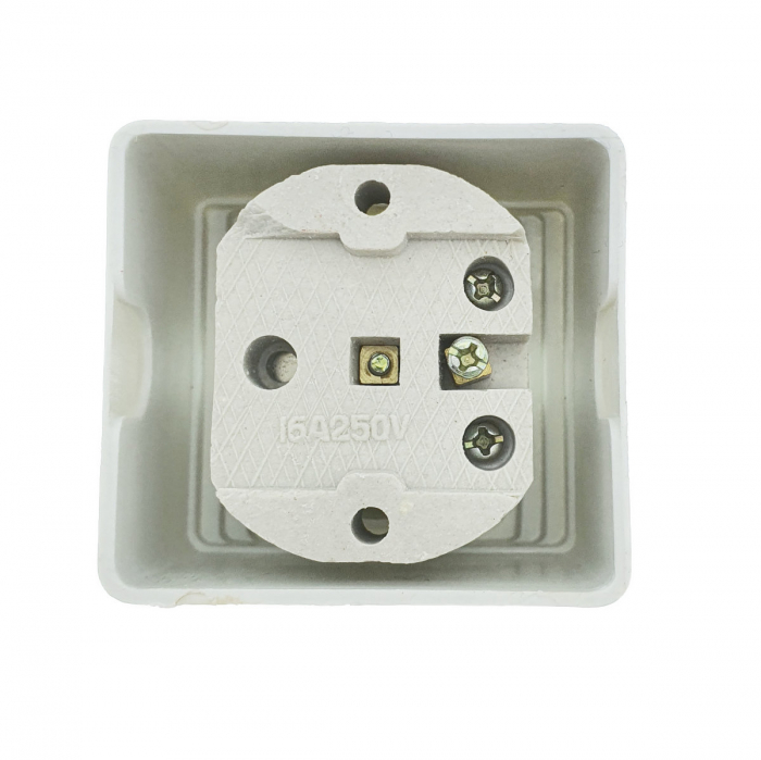 Priza electrica, montaj aparent, 16A, 250V, schuko, suport ceramic, alba [5]