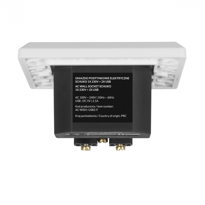 Priza schuko de perete 100V - 240V 16A, Lanberg 41442, cu 2 porturi USB 5V 2.1A, 86 x 86 x 45 mm, cu impamantare, alba [4]