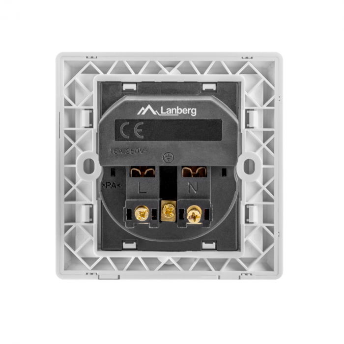 Priza schuko de perete 100V - 240V 16A, Lanberg 41442, cu 2 porturi USB 5V 2.1A, 86 x 86 x 45 mm, cu impamantare, alba [3]
