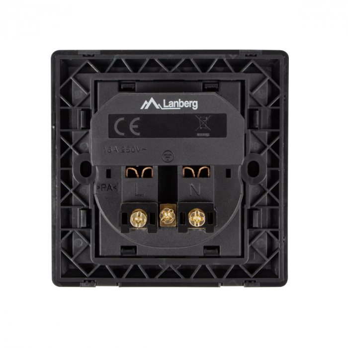 Priza schuko de perete 100V - 240V 16A, Lanberg 41442, cu 2 porturi USB 5V 2.1A, 86 x 86 x 45 mm, cu impamantare, neagra [3]