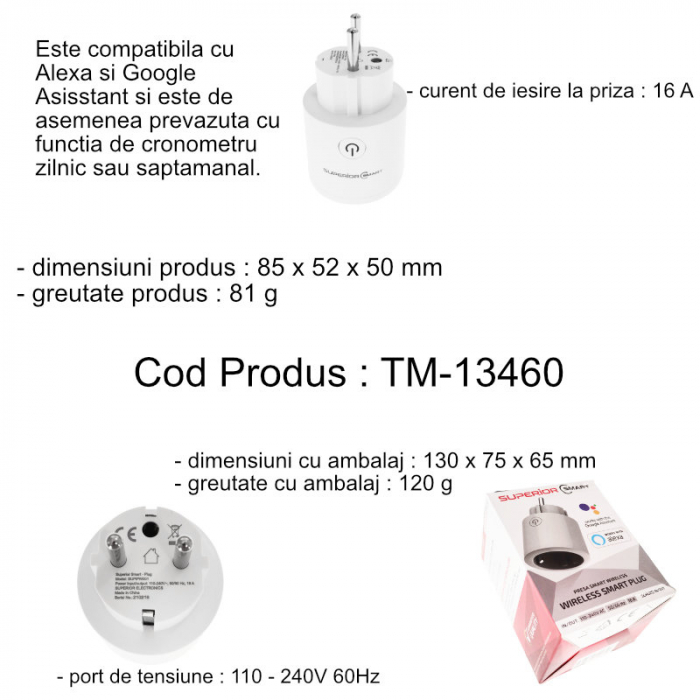 Priza schuko inteligenta Smart Superior, wireless, 110-240V AC, 16A, 50/60 Hz, alba [5]