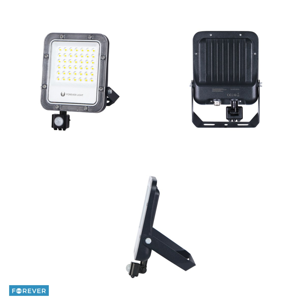 Proiector LED Forever Proxim+ 30W 6500K 4500lm PIR 230V IP65, cablu 30cm, dimensiune 135 x 55 x 200mm, Negru [4]