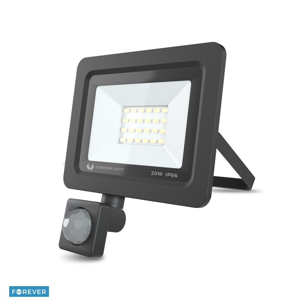 Proiector LED Forever Proxim II 20W 6000K, 1600lm, cu senzor PIR IP66, dimensiuni 160 x 162 x 25mm, Negru [4]