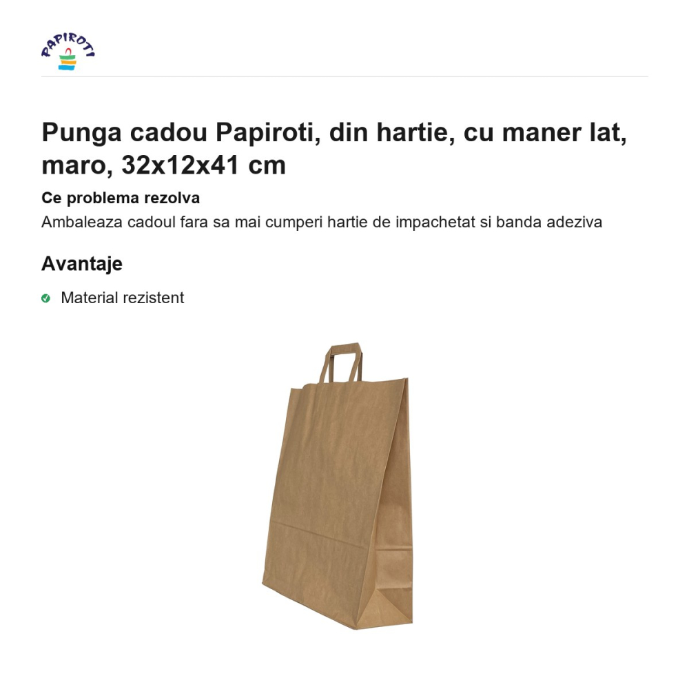 Punga cadou Papiroti, din hartie, cu maner lat, maro, 32x12x41 cm [2]