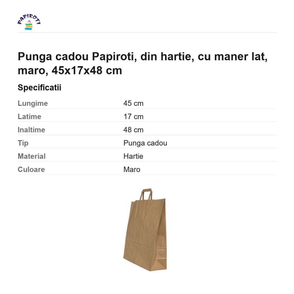 Punga cadou Papiroti, din hartie, cu maner lat, maro, 45x17x48 cm [3]