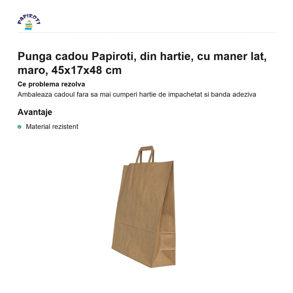 Punga cadou Papiroti, din hartie, cu maner lat, maro, 45x17x48 cm [2]