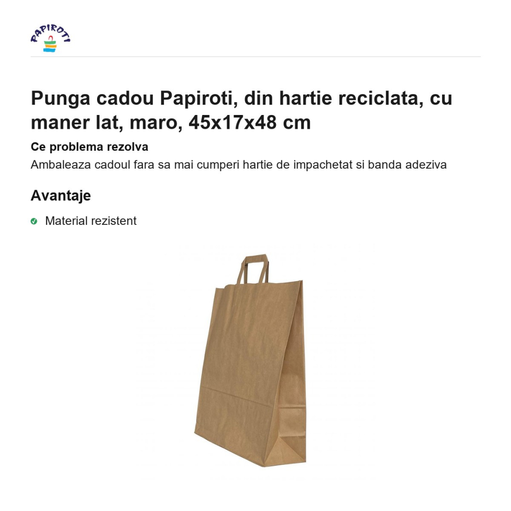 Punga cadou Papiroti, din hartie reciclata, cu maner lat, maro, 45x17x48 cm [2]