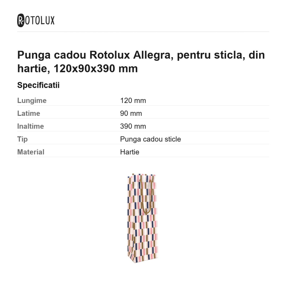 Punga cadou Rotolux Allegra, pentru sticla, din hartie, 120x90x390 mm [3]