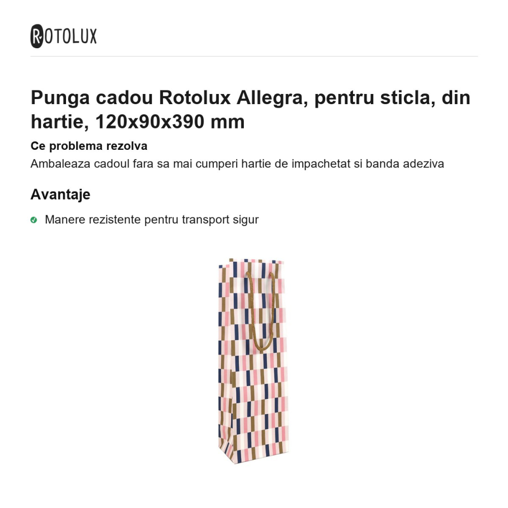 Punga cadou Rotolux Allegra, pentru sticla, din hartie, 120x90x390 mm [2]