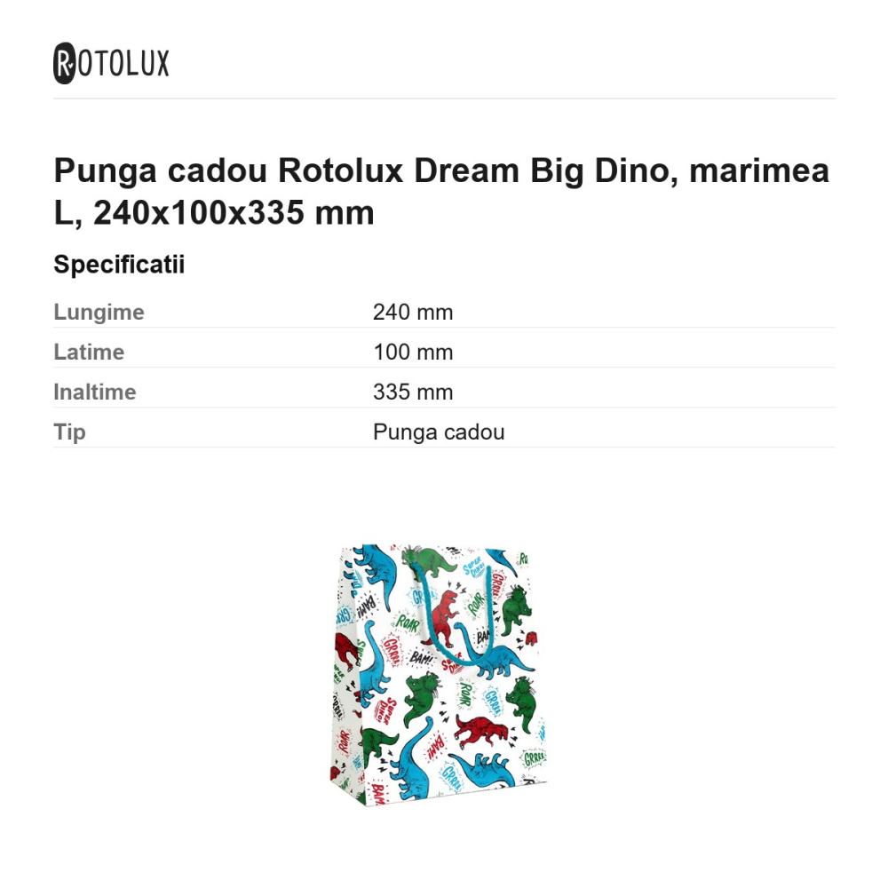 Punga cadou Rotolux Dream Big Dino, marimea L, 240x100x335 mm [3]