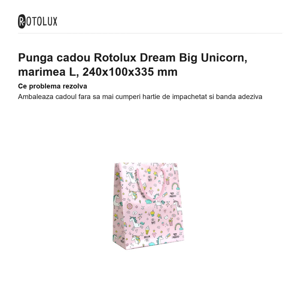 Punga cadou Rotolux Dream Big Unicorn, marimea L, 240x100x335 mm [2]