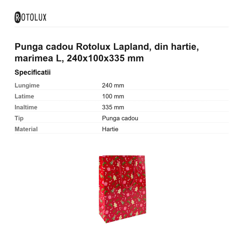 Punga cadou Rotolux Lapland, din hartie, marimea L, 240x100x335 mm [3]