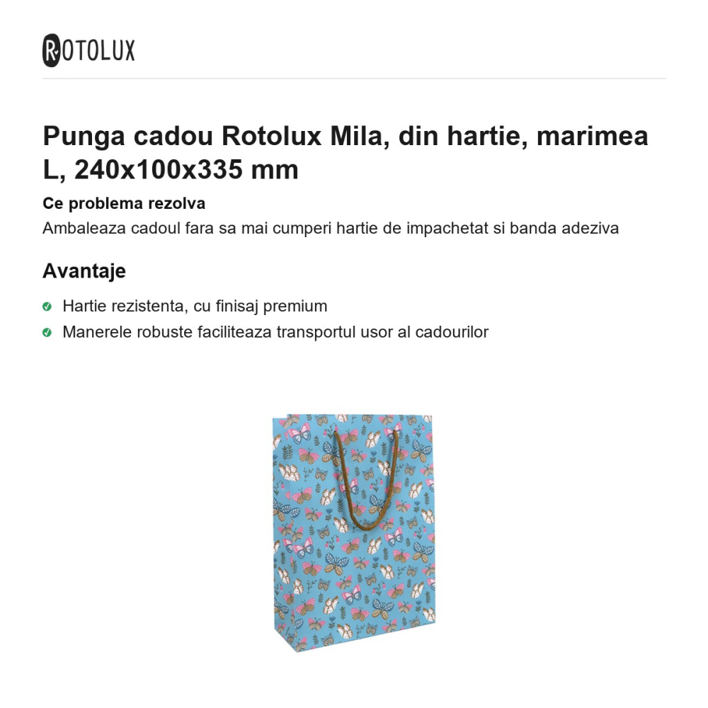 Punga cadou Rotolux Mila, din hartie, marimea L, 240x100x335 mm [2]
