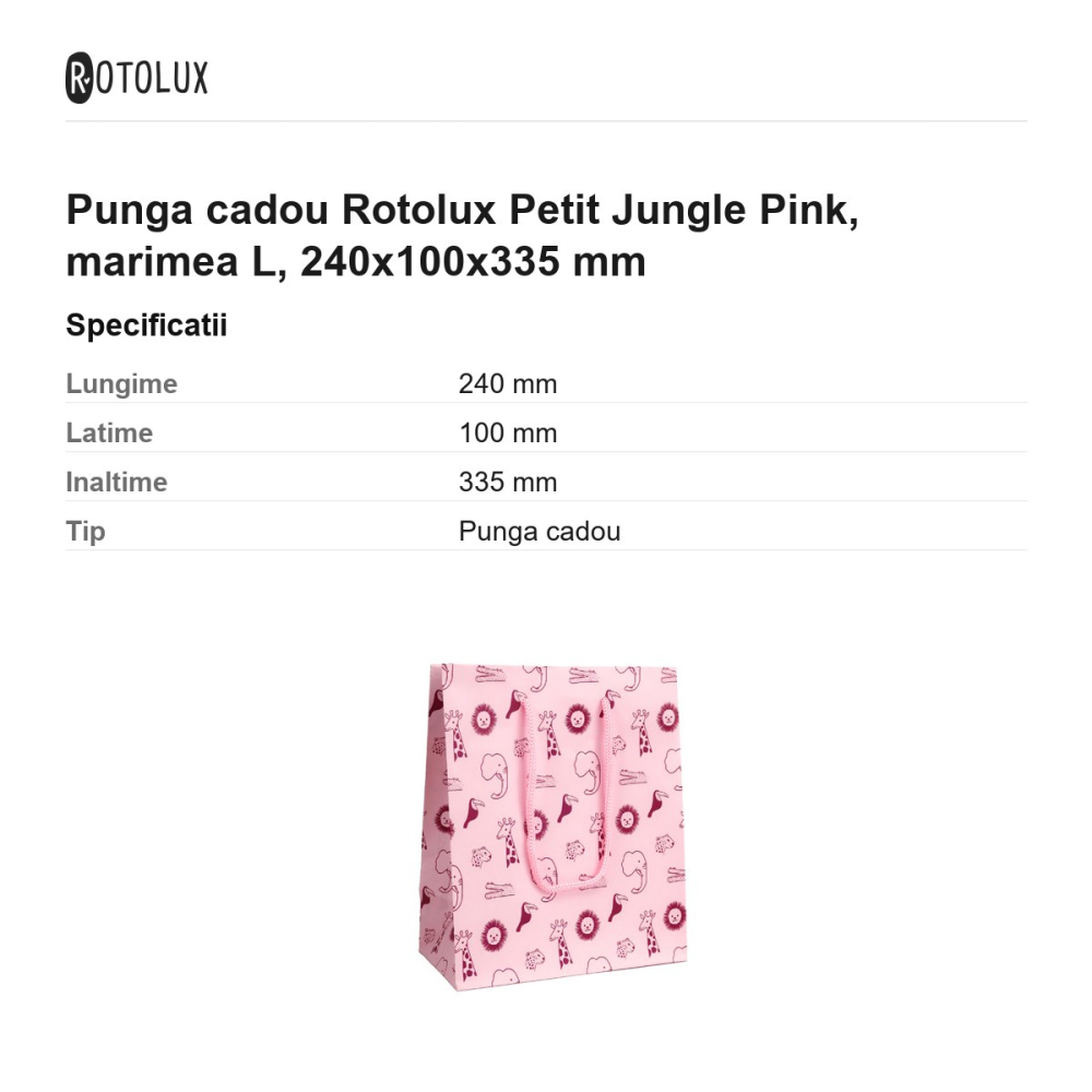 Punga cadou Rotolux Petit Jungle Pink, marimea L, 240x100x335 mm [3]