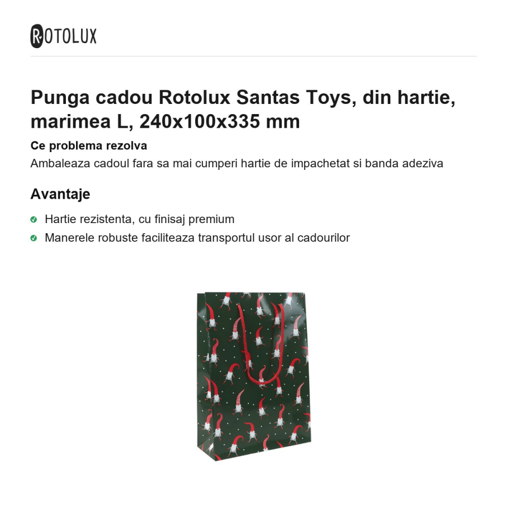 Punga cadou Rotolux Santas Toys, din hartie, marimea L, 240x100x335 mm [2]