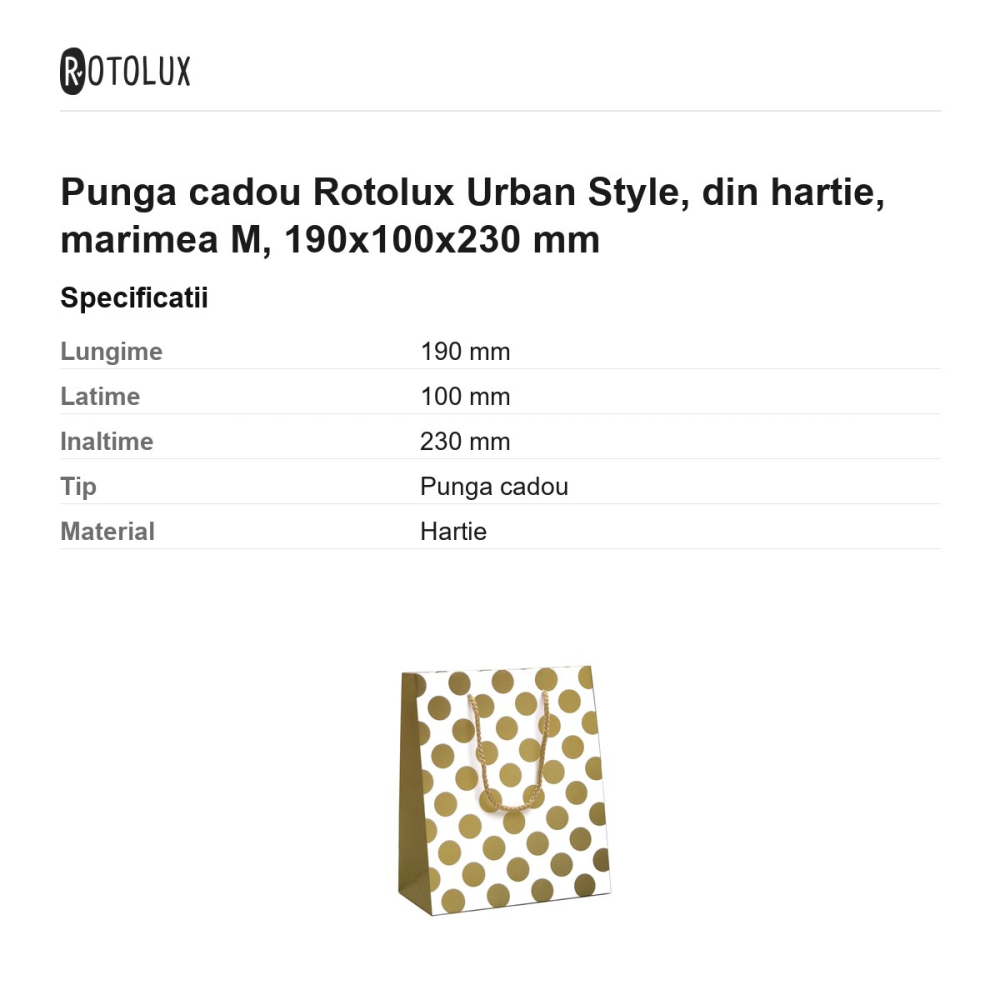 Punga cadou Rotolux Urban Style, din hartie, marimea M, 190x100x230 mm [3]