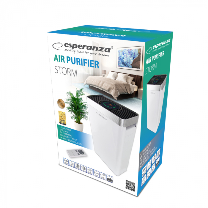 Purificator Esperanza, EHP005 , 46W, 57dB, 3 nivele de filtrare, telecomanda, ventilator, termometru, alb [6]