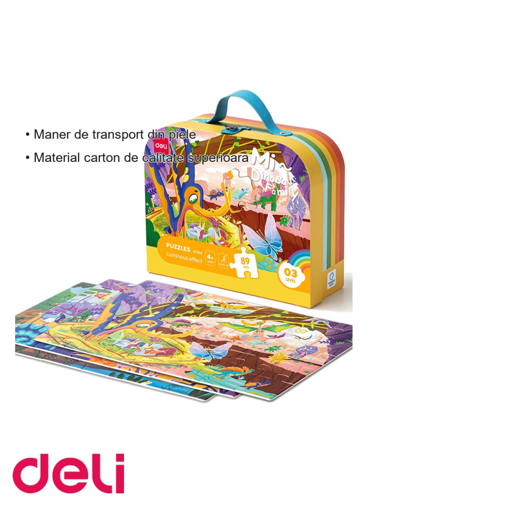 Puzzle Deli cu geanta cadou, 89 piese, efect luminos, tematica dinozauri, pentru copii 4+ [3]