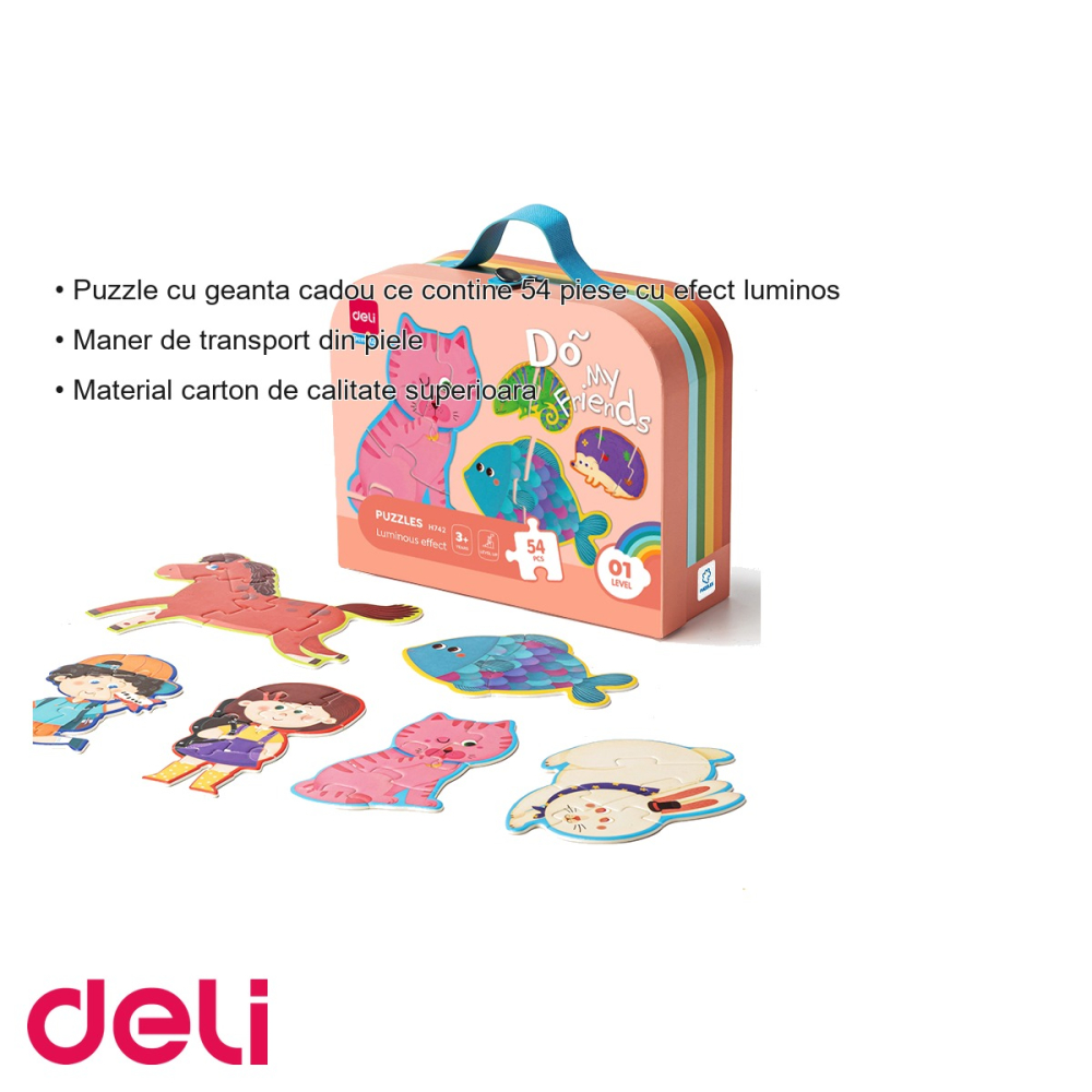 Puzzle Deli Friends cu geanta cadou, 54 piese efect luminos, pentru copii 3+ [3]