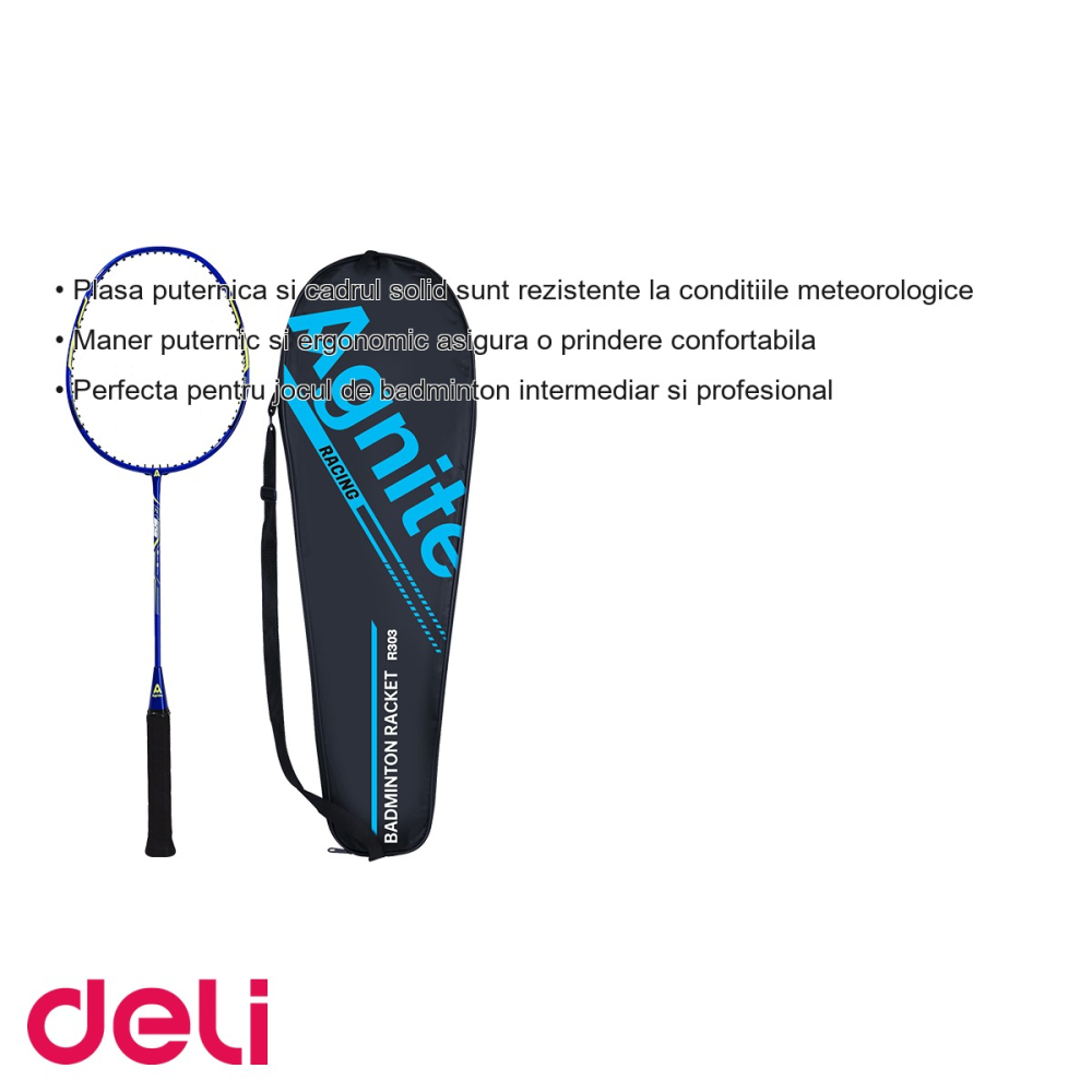 Racheta de badminton Deli Agnite, fibra de sticla, cadru aluminiu, pentru joc intermediar si profesional [3]
