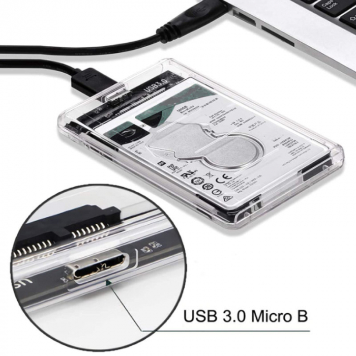 Rack extern pentru HDD/SSD 2.5 inch, USB 3.0, SATA, capacitate pana la 4TB, transparent [7]