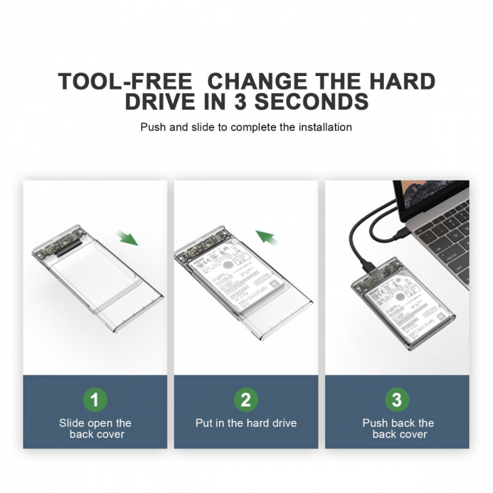 Rack extern pentru HDD/SSD 2.5 inch, USB 3.0, SATA, capacitate pana la 4TB, transparent [4]